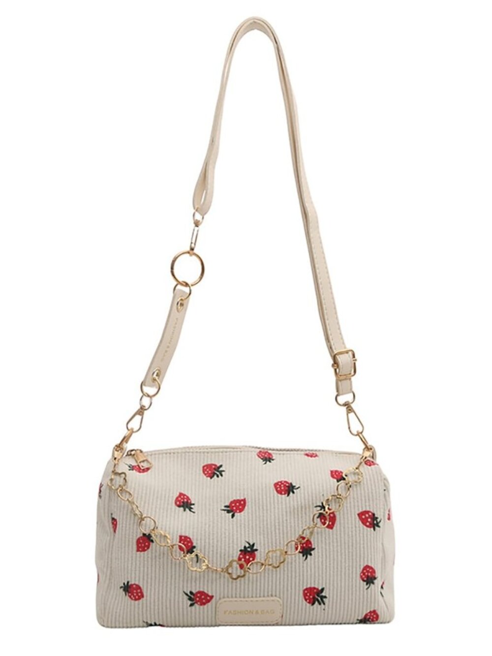 Cute Crossbody Bag for Women Strawberry Purse Corduroy Tote Bag Fashion Chain